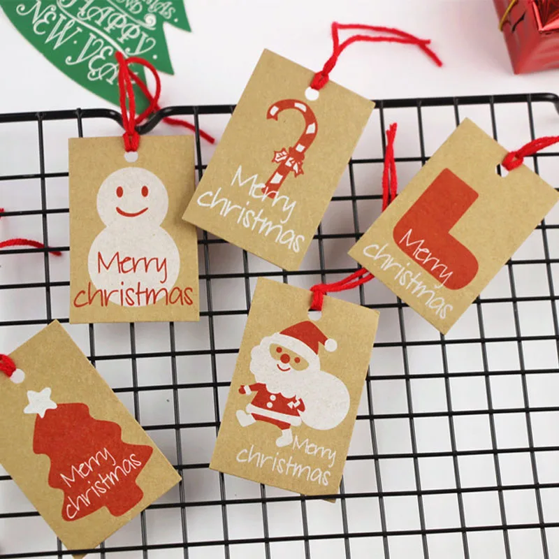 

50pcs Merry Christmas Gift Kraft Paper Tags Santa Claus Paper Hang Tag Christmas Tree DIY Label Gift Tags Party Supply 7*4.5CM
