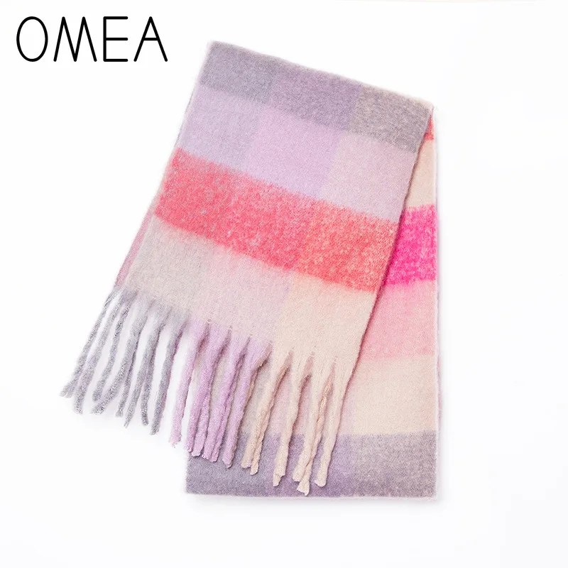 OMEA одеяло шарф Цвет сочетающийся плед Зимний шарф женский кашемировый шарф Пашмина роскошный бренд> 175 см щеткой шерсть пончо