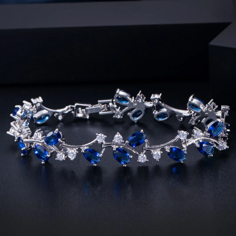 Royal Blue Pera, натуральный Королевский цвет, Женские Ювелирные изделия, серебро, темно-синий цвет, кубический цирконий, кристалл, браслеты, браслет для женщин, вечерние, подарок, B042 - Окраска металла: Royal Blue