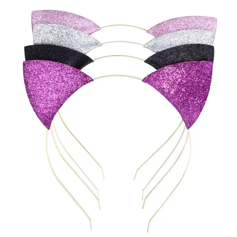 

4 Pieces Glitter Cat Ear Headbands Kitty Headbands Cat Ear Hair Hoops for Daily Wearing and Party Decoration