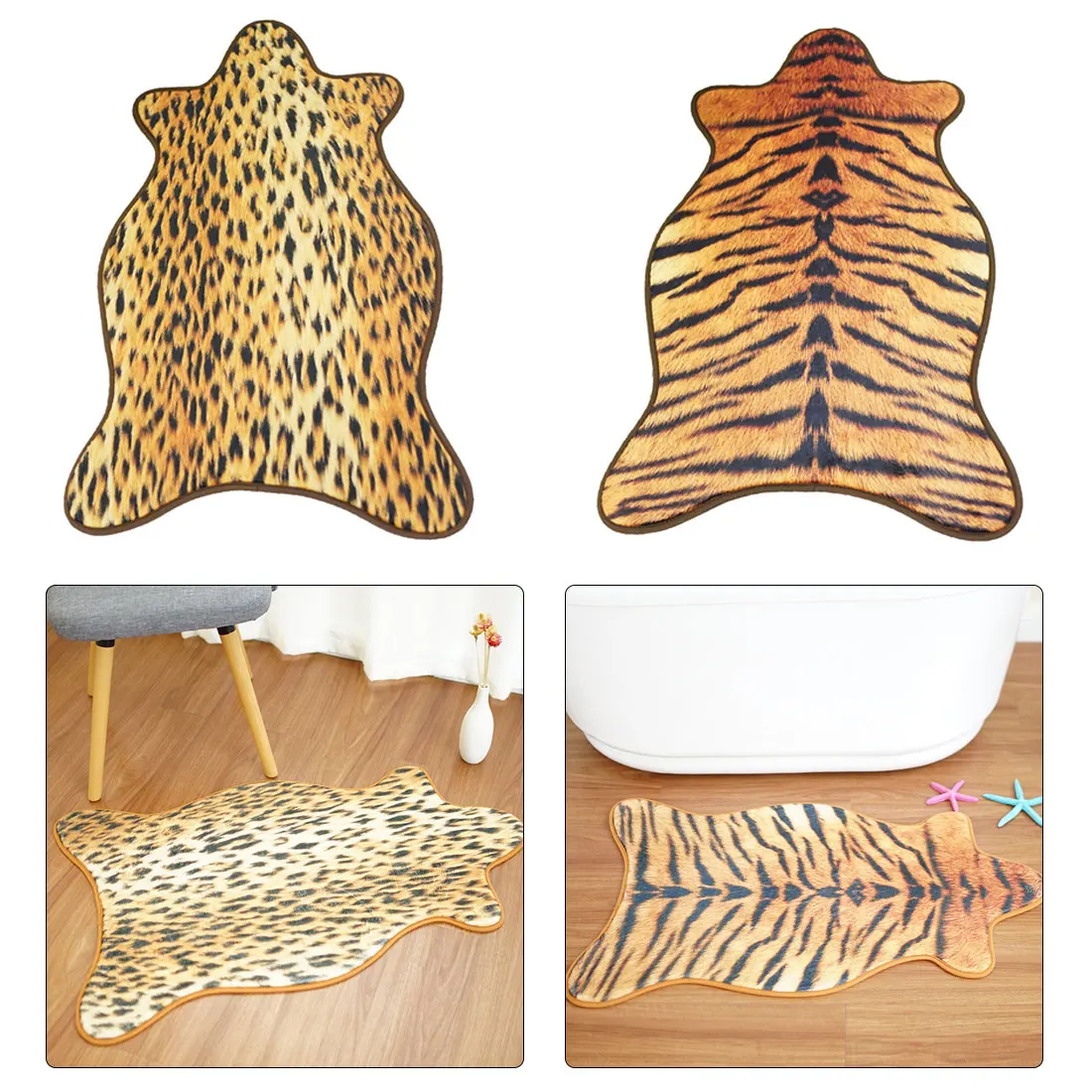 

55x90cm Cow Leopard Tiger Carpet Imitation Animal Skins Natural Shape Rugs Living Room Bedroom Decoration Non-slip Floor Mats