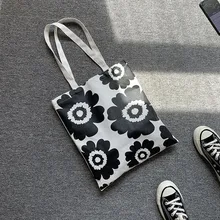 Новая стильная Холщовая Сумка женская сумка на плечо черно-белая с рисунком, художественная и художественная Цветочная Холщовая Сумка с односторонним принтом