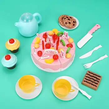 

37/55 Pcs/Set Kid DIY Birthday Cake Toy Plastic Chocolate Cutting Fruit Food Pretend Play Toys Set Safe Cute Children Girl Toy