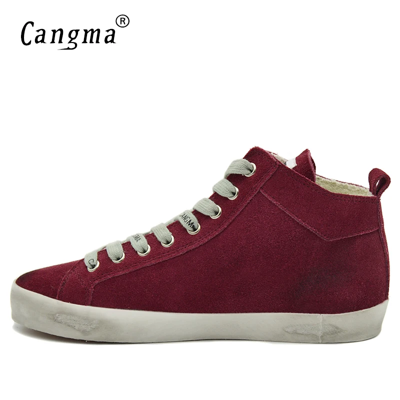 

CANGMA Luxury Brand Designer Casual Shoes Man Mid Leisure Sneaker Men Sneakers Wine Red Cow Suede Male Shoe