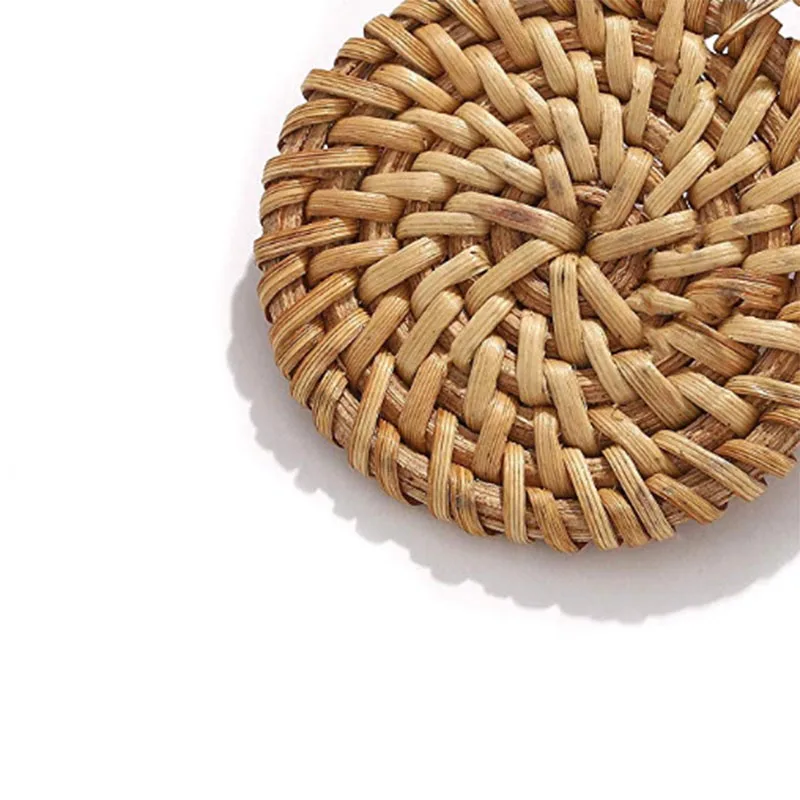 Bohemia Wicker Rattan Knit Earrings Ethnic Wood Bamboo Weaving Geometric Circle Statement Drop Earrings for Women Jewelry