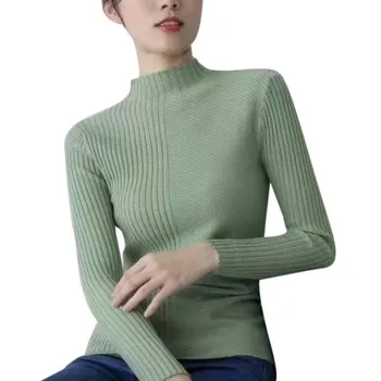 

ETOSELL Women Long Sleeve Round Collar Slim Bottoming Knit Sweater Female Fashion Simple Solid Color Slim Sweater