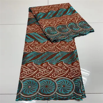 

5 Yard Dry Lace Fabric 2020 Latest Heavy Beaded Embroidery African Cotton Swiss Voile Popular Dubai Style HL08015