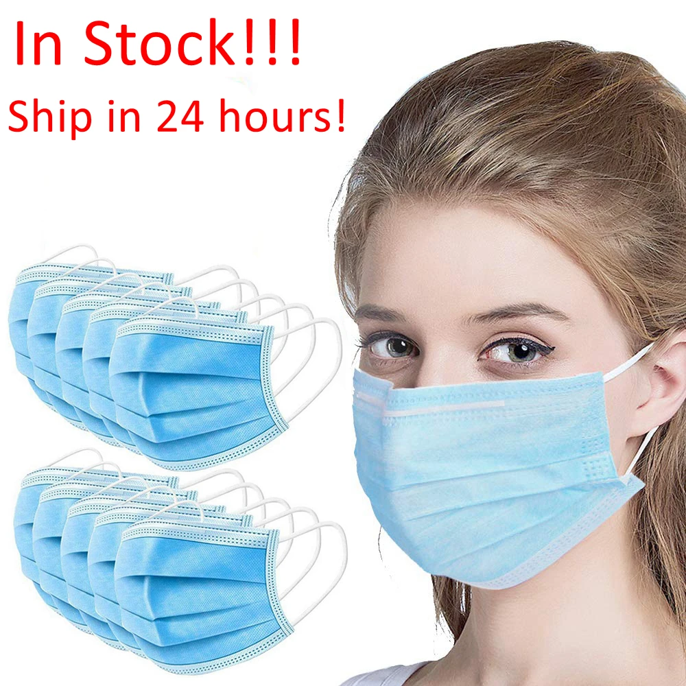 

50pcs Disposable Face Mask in Stock 3-Ply Anti Influenza Breathing Safety Elastic Face Masks Anti Bacterial virus Masks