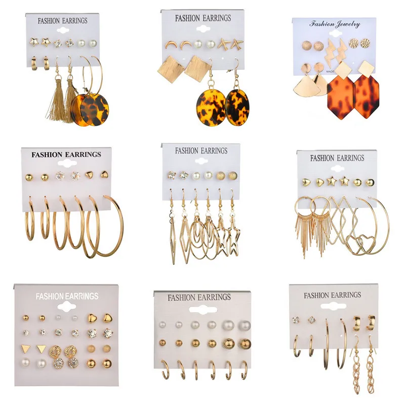 

Modyle New Gold Acrylic Stud Earrings Set For Women Gold Color Simulated Pearl Crystal Stud Earring Female Fashion Jewelry