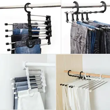 

Fashion 5 in 1 Pant rack shelves Stainless Steel Clothes Hangers Multi-functional Wardrobe Hot Sale Magic Hanger