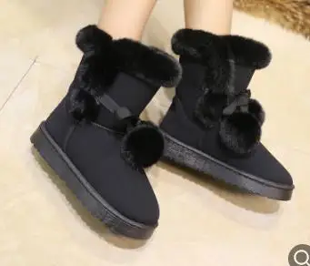 Г., женские зимние теплые сапоги женские зимние сапоги с помпонами и плюшевой подкладкой, теплая Женская хлопковая обувь большого размера - Цвет: black