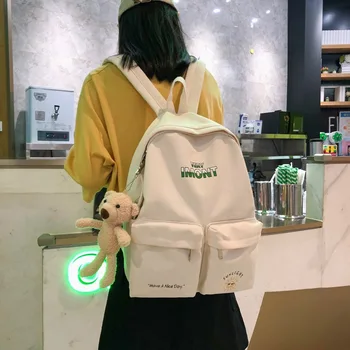 

New Style Canvas Backpack Female Korean-style Junior High School Schoolbag Large-capacity Backpack Hipster Printed Campus WOMEN'