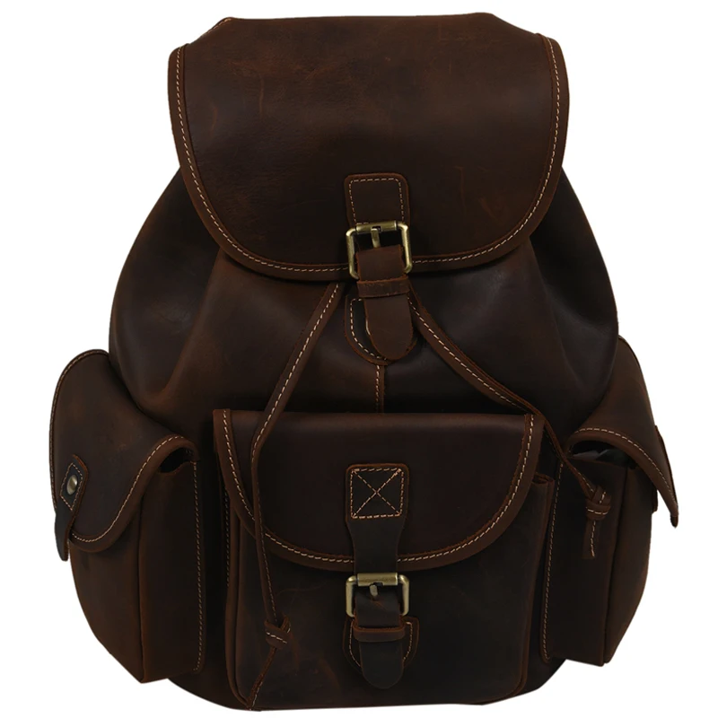

BAOERSEN Crazy Horse Cowhide First Layer Knapsack Male Computer Bag School Bags Vintage Leather Rucksack Men Backpack