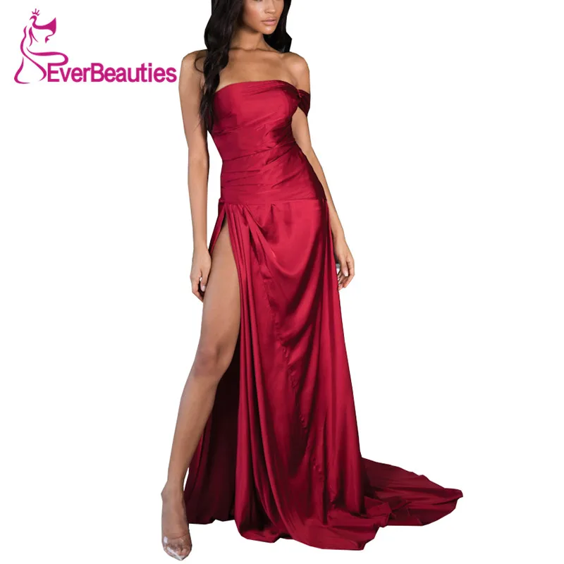 

Off The Shoulder Burgundy Evening Dress Long 2020 Robe De Soiree Mermaid Party Dress Side Slit Formal Dresses