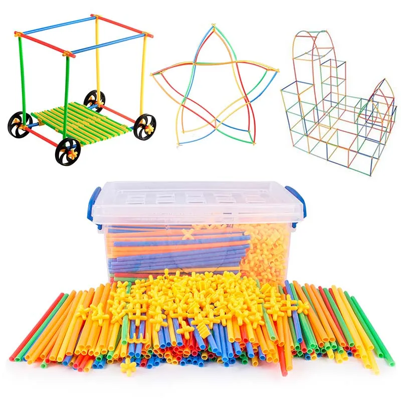 

4D DIY Magnetic Blocks Plastic Straw Fight Inserted Construction Building Kits Blocks Educational Toy for Children