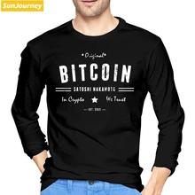 Bitcoin BTC Cripto Logo Vintage clásico camiseta algodón Camisetas cuello redondo de hombre de manga larga