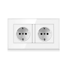 146 EU Standard Wall Charging Power Socket Outlet, 16A double Germany Galss Panel Plug Socket, AC110-250A,White,Black