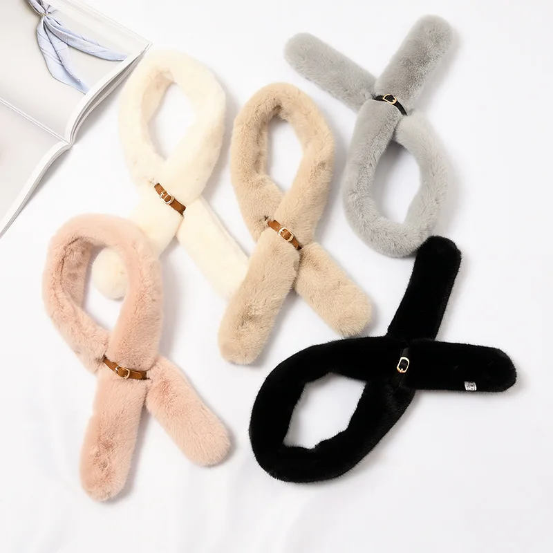 

Sparsil Girl Rubbit Fur Ring Scarf Soft False Collar Female Loop Fashion NeckChief Thicken Warm Ribbon Scarves Narrow Wrap Women