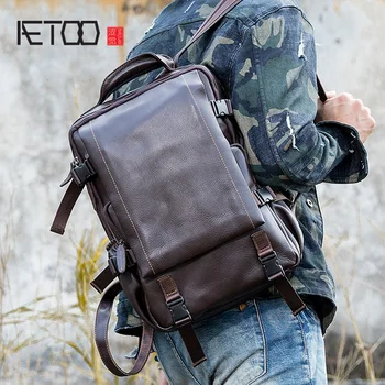 

AETOO Backpack first layer cowhide large capacity computer bag leisure travel bag original real leather men's backpack