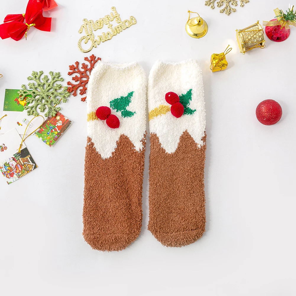 4 Pairs Xmas Sock Holiday Fluffy Plush Slipper Socks Cozy Winter Warm Thick Coral Velvet Soft Bed Floor Sock For Home Gift Decor