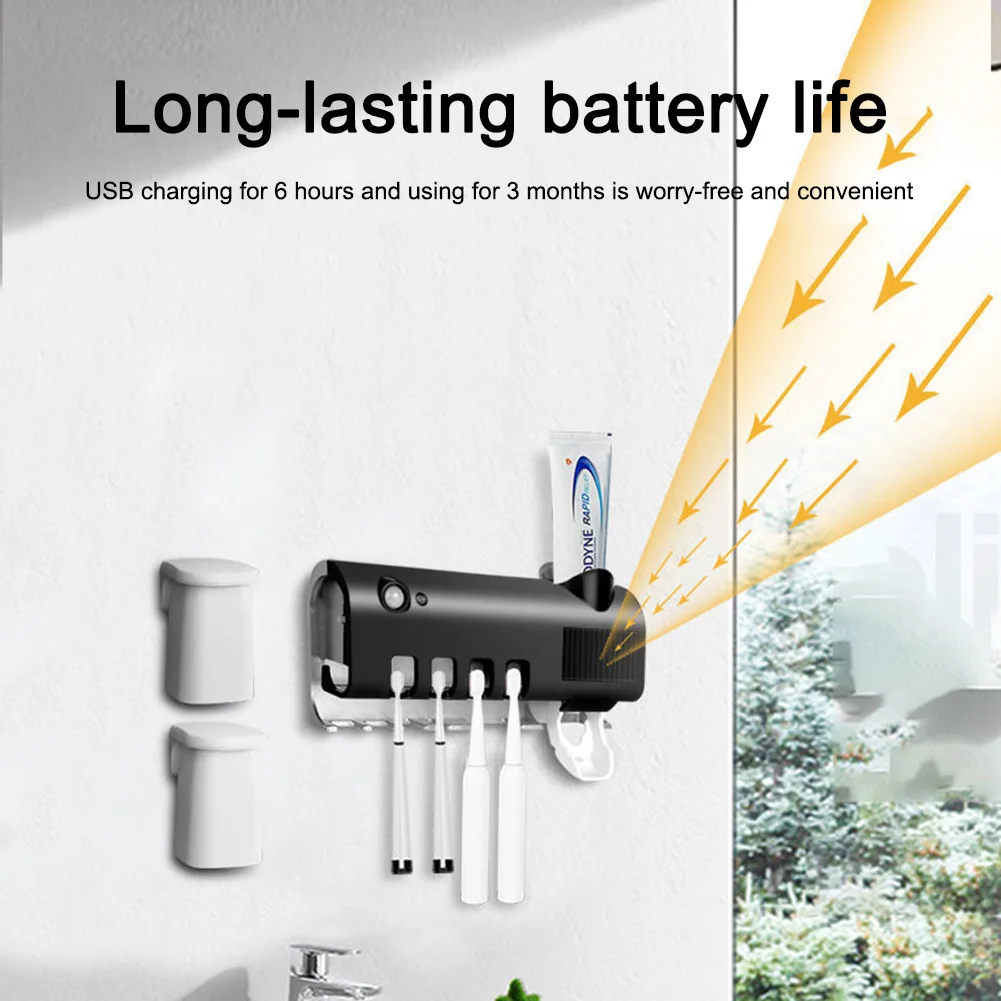 Uv Toothbrush Holder Cleaner Solar Usb Powered Wall Mount Toothbrush Holder Toothpaste Dispenser For Bathroom