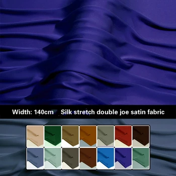 

Solid color 100% silk stretch double joe satin fabric 140 cm width 19 mm anti-wrinkle soft shirt spandex fabric for dress