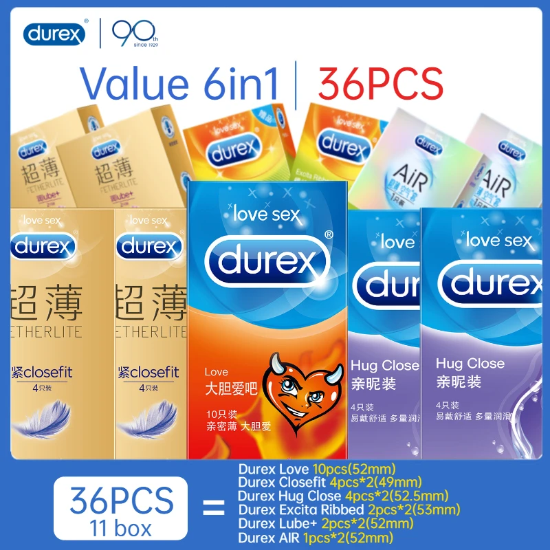 Durex 36 шт./упак. презерватив смешанный 6 типов Мужской пенис рукав петух