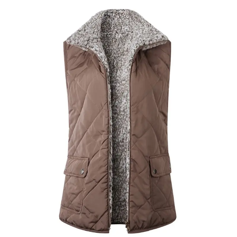 Koop Vrouwen Winter Twee weg Pluizige Omkeerbaar Winddicht Vest Jas 2019 Lady Mouwloos Uitloper Thicken Warme Pocket Vest Jas