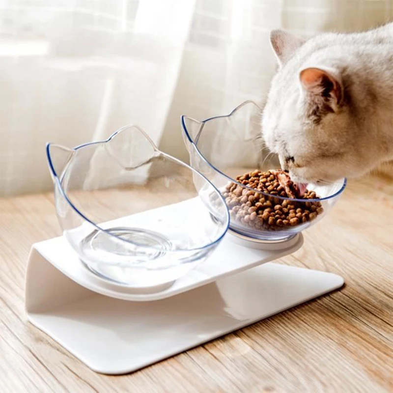 Transparent Non-Slip Durable Pet Double Bowls With Raised Stand For Cats Dogs Food Feeder Drink Water Bowl Pets Feeding Supplies