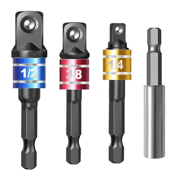 

4 Pieces Impact Driver Socket Adapter Set with Magnetic Extension Bit Holder for 1/4 Inch Hex Shank to Square Socket Turn Power