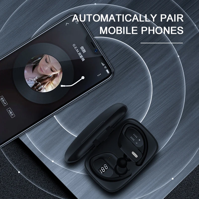 T17 Wireless Bluetooth Headphone 5 0 LED Digital Display Ear Headset Hanging Sports Stereo Waterproof Earphone
