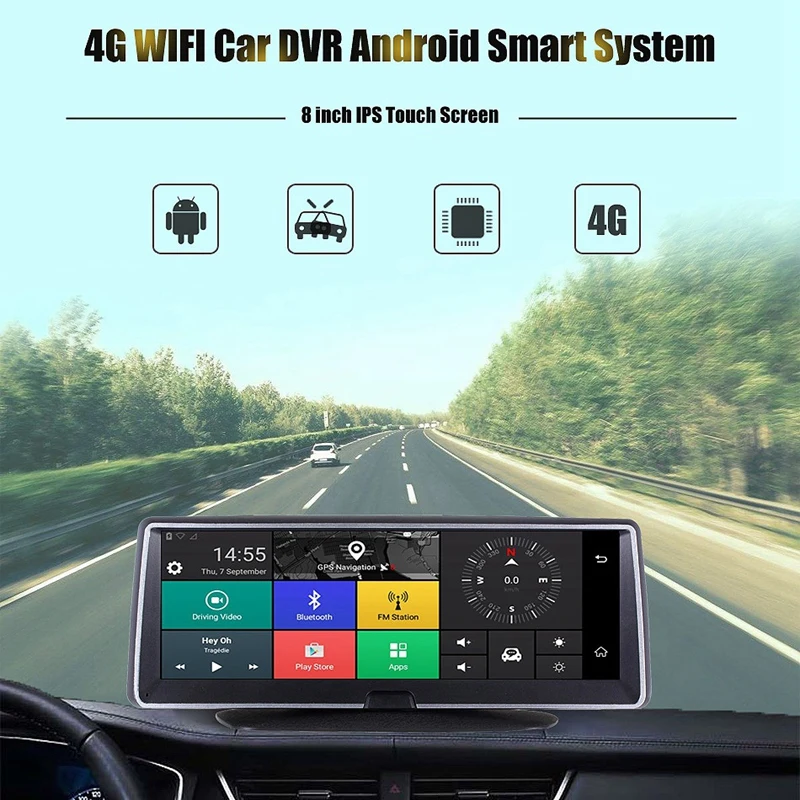 8 zoll Auto Dash Cam Android 4G WiFi Dual Objektiv GPS Navig ADAS Center Konsole DVR Recorder