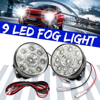 

2pcs 7cm 9LED Car Round Front Fog Tail Lamp DRL Daytime Driving Running Light Headlight Universal For Trcuk Trailer ATV