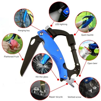 

Multifunction Aluminum Stainless Steel Carabiner Clip Knife with LED Light Hook KeyChain Outdoor Sports Self-defense Tools