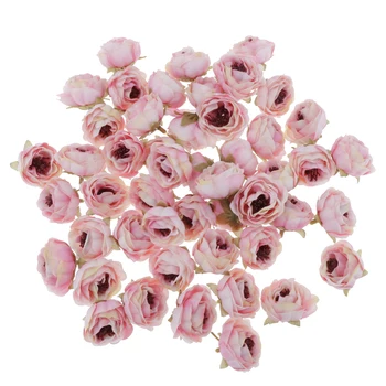 

50Pieces Artificial Silk Fake Rose Flower Heads Buds Bulk Wedding Party Decor