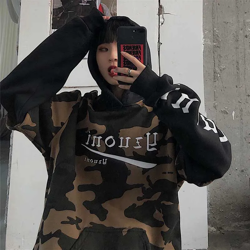 NiceMix Harajuku толстовки женские Поддельные 2 шт. принт японский Fujiang Horror Comics толстовки с длинными рукавами женские Vetement Femme камуфляж осень зима толстовки
