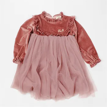 

Christmas girls dress Spring autumn ruffles lace long sleeve kids korea velvet dresses for girls clothes toddler costumes child