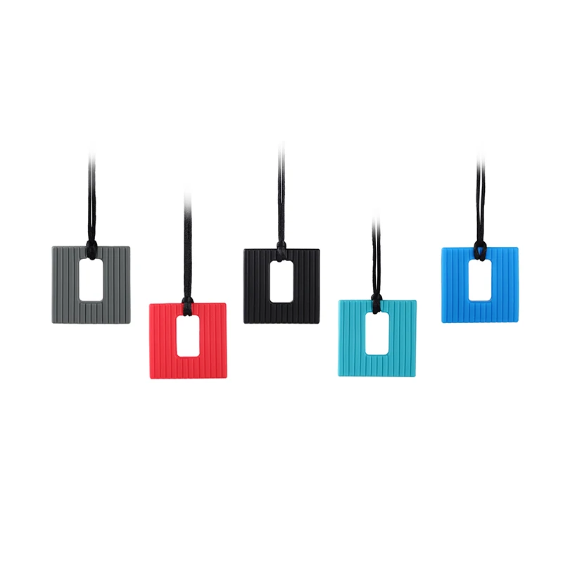 5PCS Square Textured Chew Necklace Silicone Teether Baby Teething Pendant Sensory Therapy Toys for Autism ADHD Special Needs | Мать и