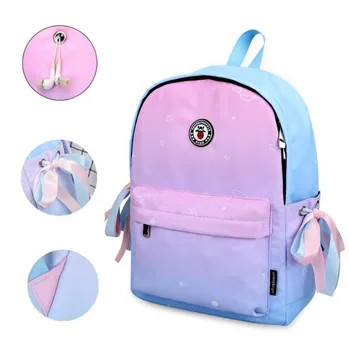 

New small fresh gradient color Casual Backpack Boys Girls high school student schoolbag Women Rucksack bowknot backpack female
