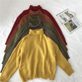 

5 colors 2019 winter korean style loose knitted warm solid color turtleneck sweaters womens sweaters and pullovers (C8588)