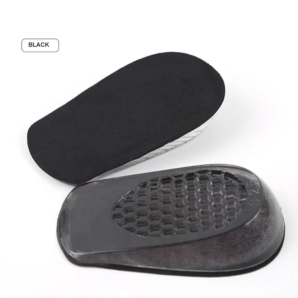 Gel Increased insole half pad elastic shock absorption sports invisible heightening heel pad for men and women - Цвет: Черный
