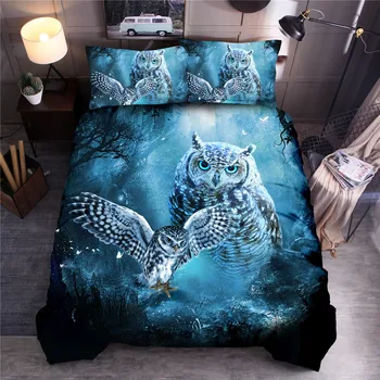 

Mysterious Owl Printed Bedding Sets Blue Quilt Cover Set Duvet Cover Twin Queen King Size Soft Pillowcases