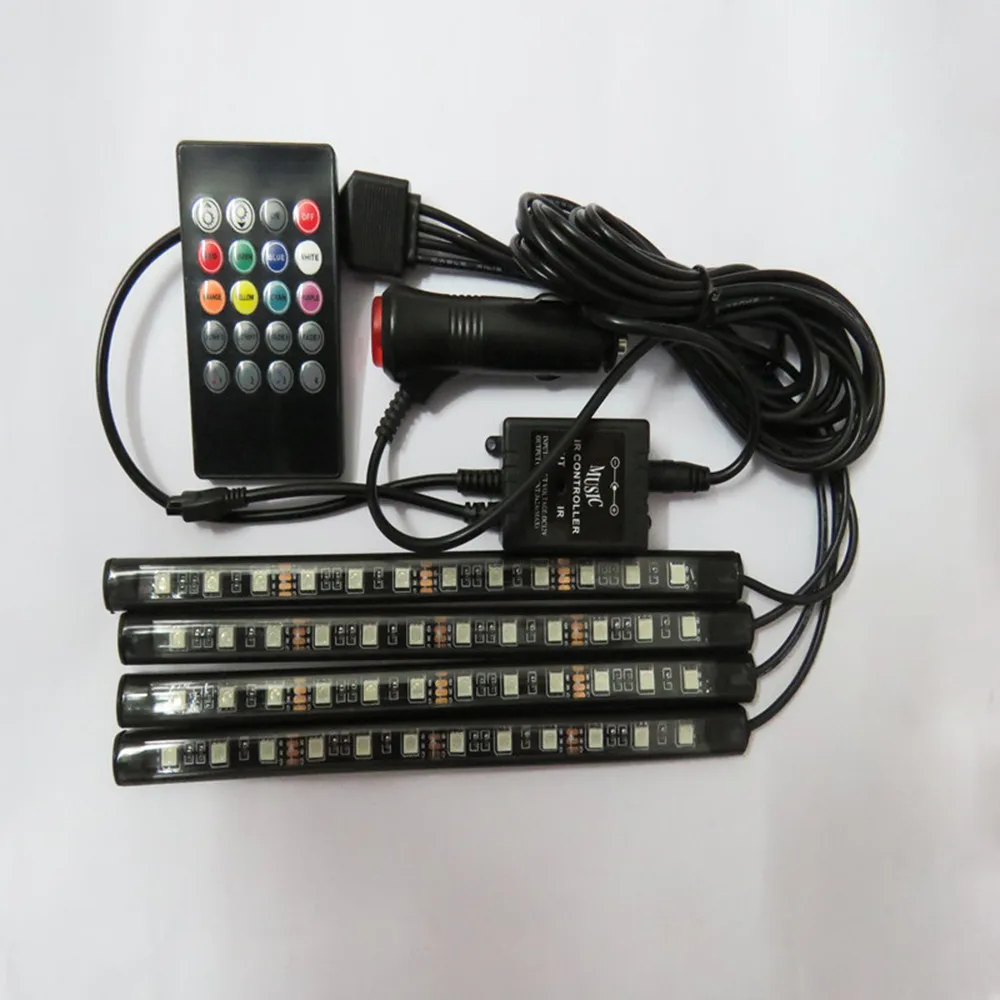 Kongyide автомобильный светильник, портативный, 4 шт., 48led, RGB, красочный, для салона автомобиля, атмосферная лампа, романтичный, интерьерный, декоративный светильник