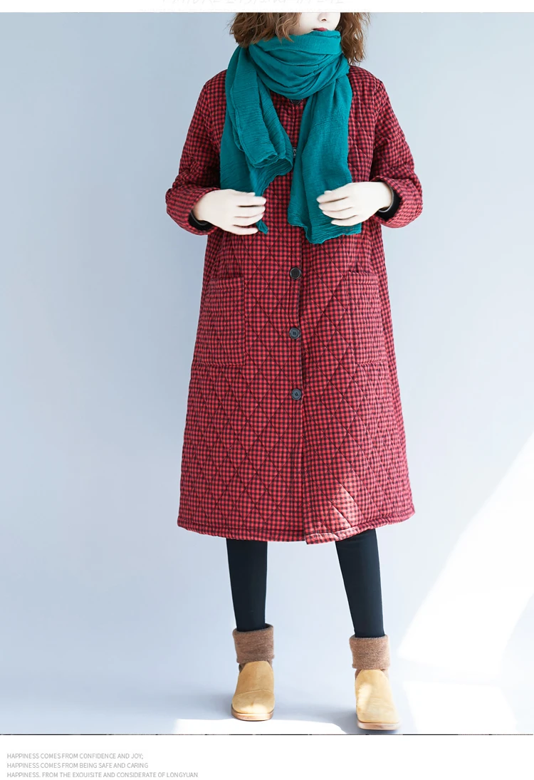 EORUTCIZ Winter Thick Women Parka Long Jacket Warm Plaid Oversize Coat Vintage Harajuku Autumn Outerwear LM565