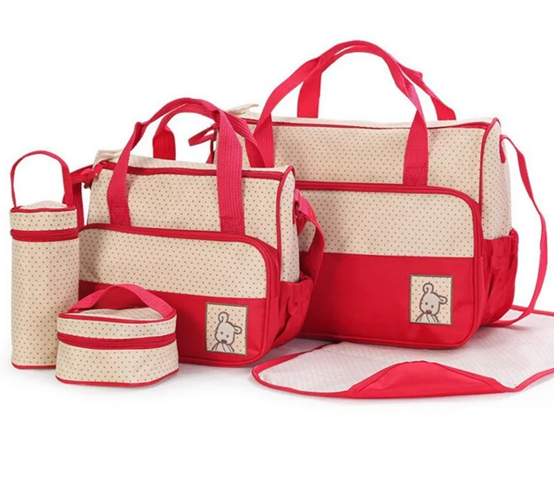 Сумка для детских подгузников Snailhouse, костюмы для мам, Детские изоляционные сумки для бутылочек, пеленальный коврик для мам, детские дорожные коляски, сумки для подгузников, 5 шт - Цвет: Красный
