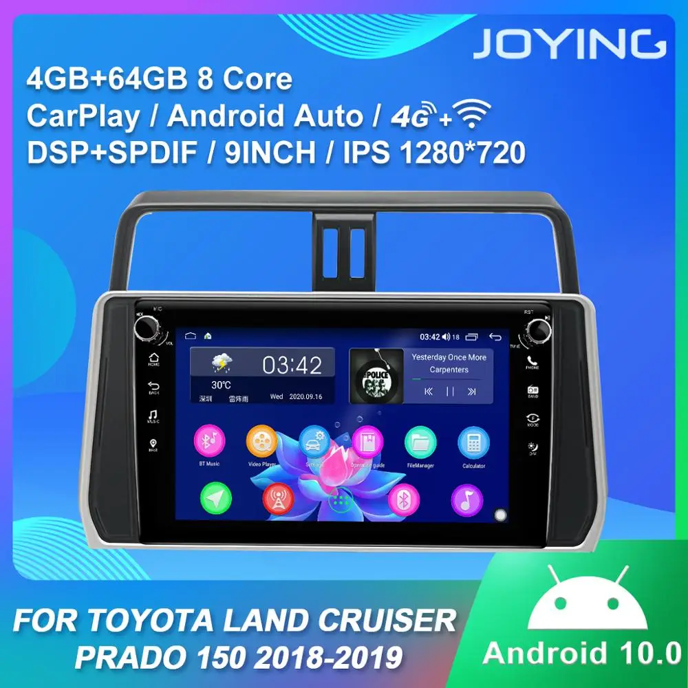 Android 10 Car Radio player 4GB+64GB head unit multimedia video RDS IPS GPS player for TOYOTA Land Cruiser Prado 150 2018-2019