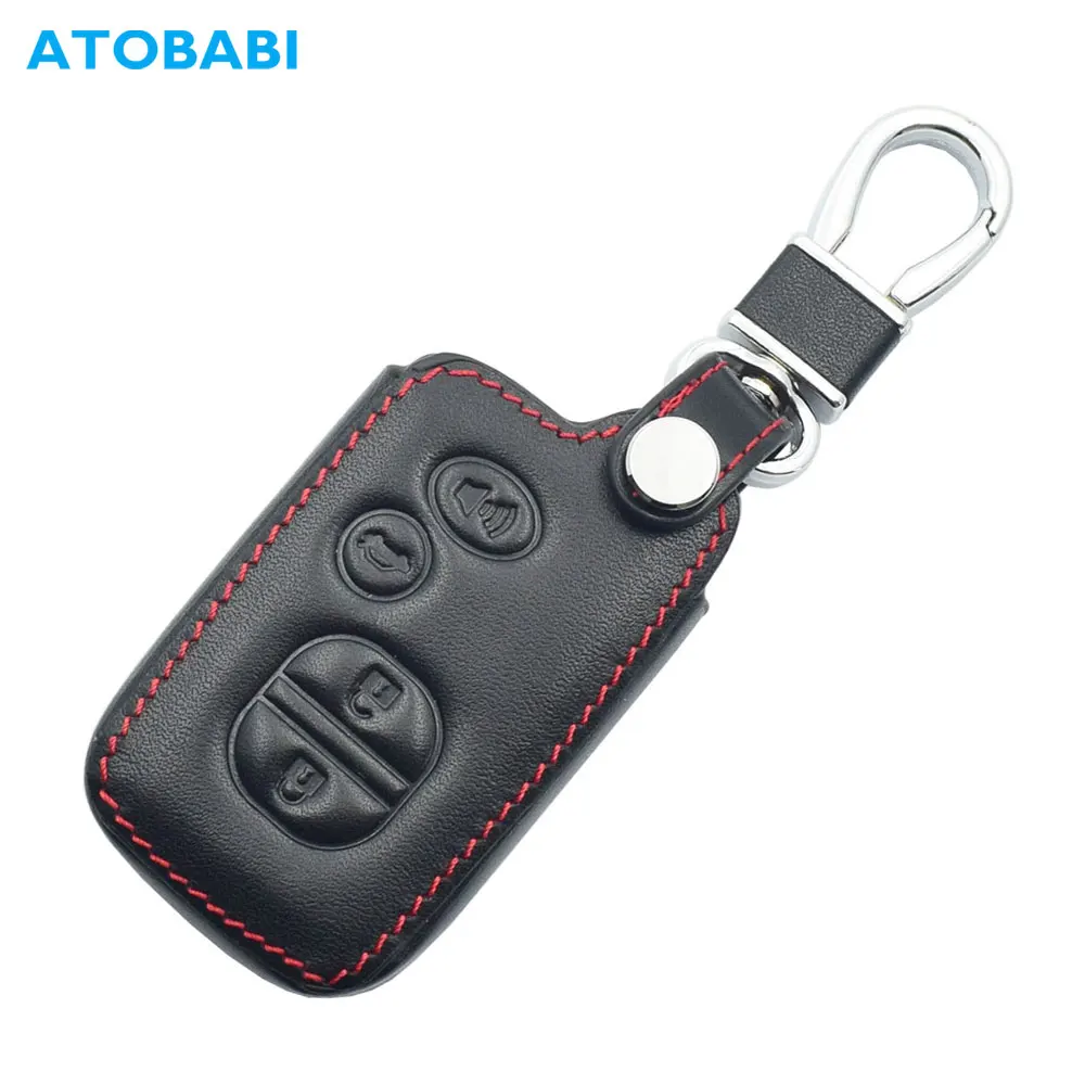 

ATOBABI Leather Car Key Cover For Toyota Land Cruiser Prado 150 Camry Prius Crown 4 Buttons Smart Remote Fob Protector Case Bag