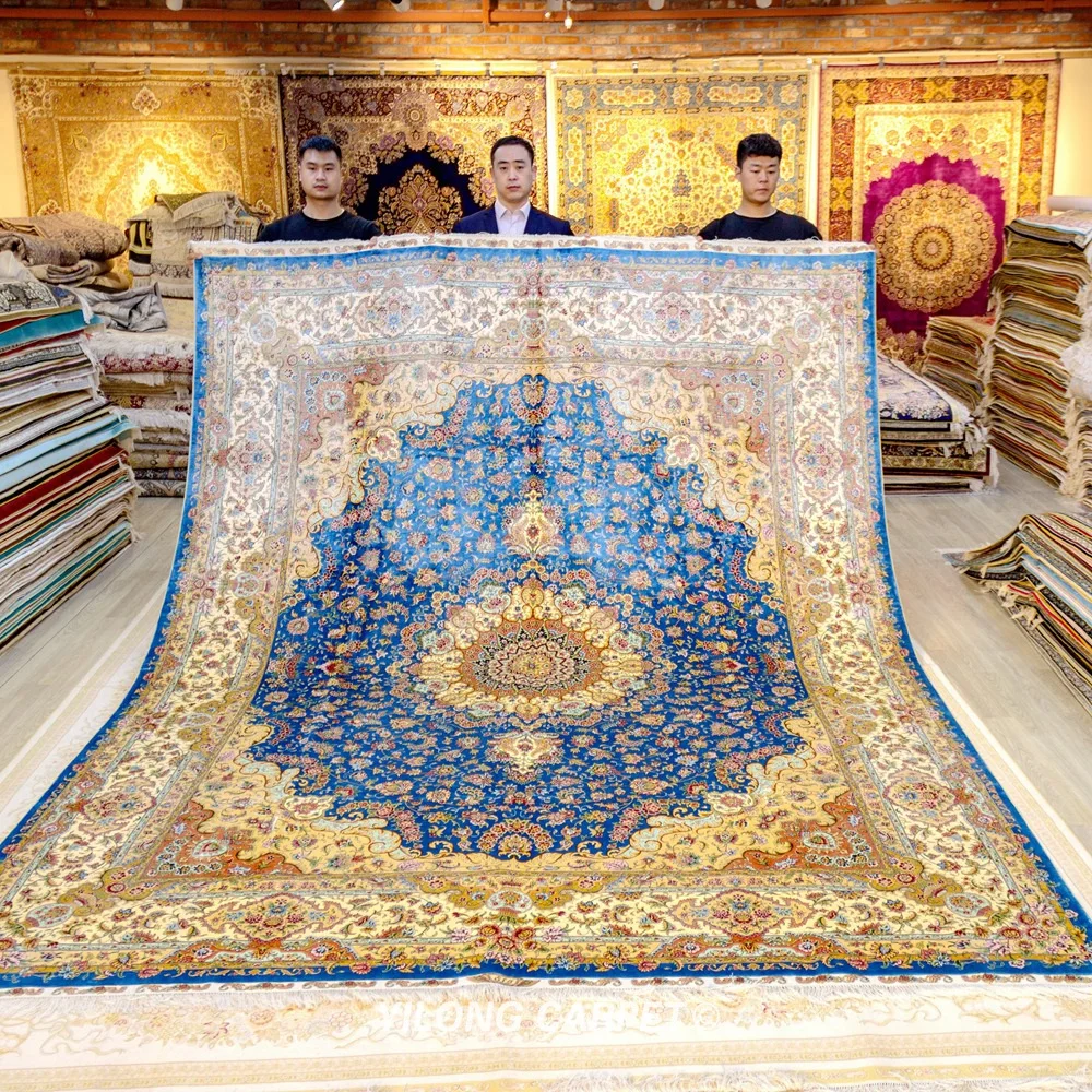Yilong 9 'x 12' классический Турецкий Дизайн Синий Восточный ковер ручной работы