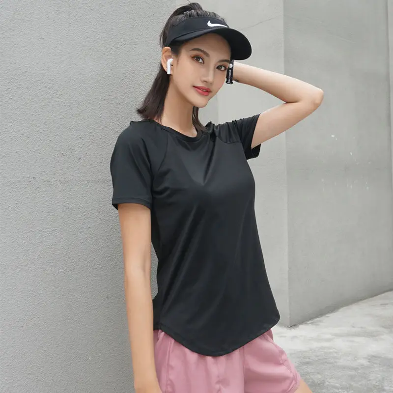 Women Sport T-shirt Quick Drying Mesh Sweat Wicking Short Sleeve Loose Slim Bodybuilding Fitness Gym Clothing