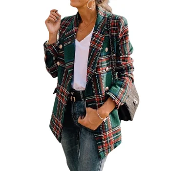 

Women Blazer Popular Plaid Cardigan Double-faced Woolen Suit Long-sleeved Casual Hit Color Plaid Blazers Seller Reccomend Y6